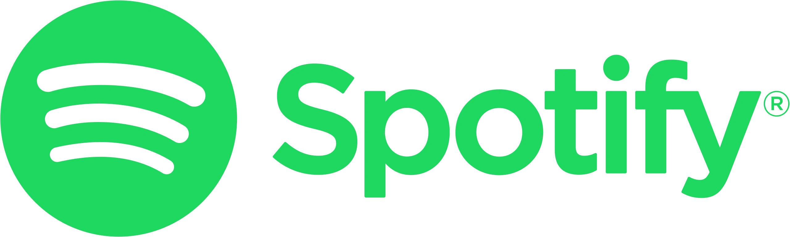 Spotify logo with green circle and black sound waves, and the word "Spotify" in green text.