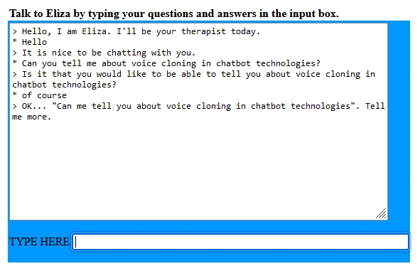 Chat interface with a conversation about voice cloning in chatbot technologies.