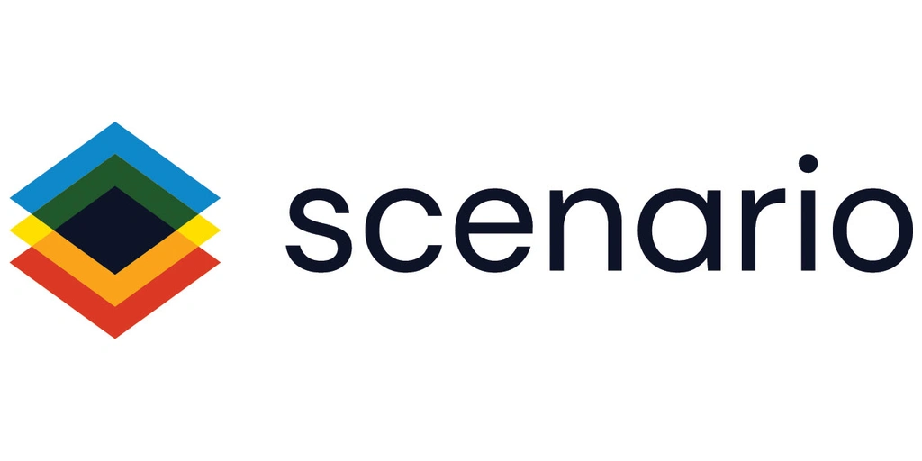 Logo with four overlapping colored squares (blue, green, yellow, red) and the word "scenario" in lowercase letters.