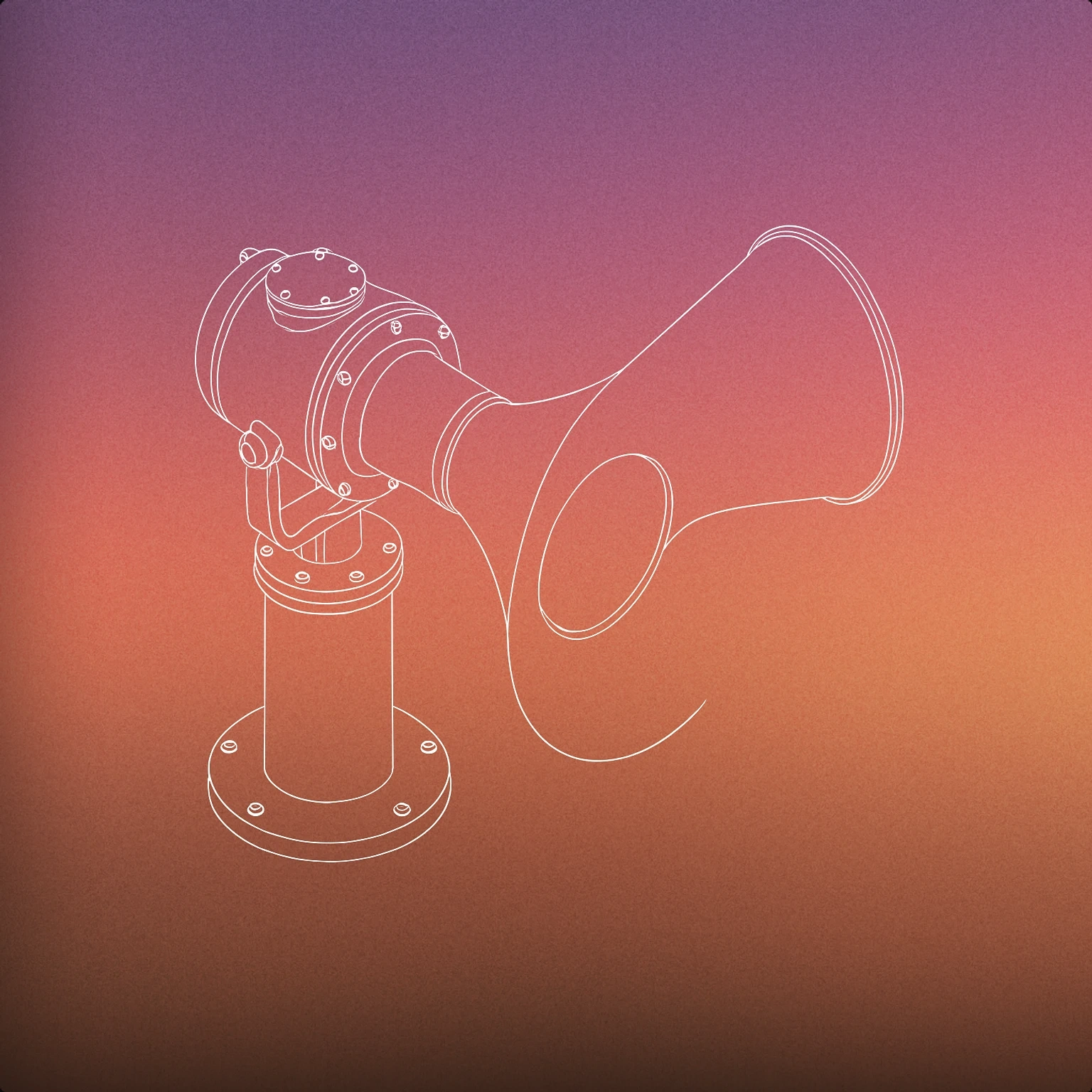 Cover of large maritime foghorn mounted on a sturdy cylindrical base, with a prominent horn facing outward for Foghorn sound effects