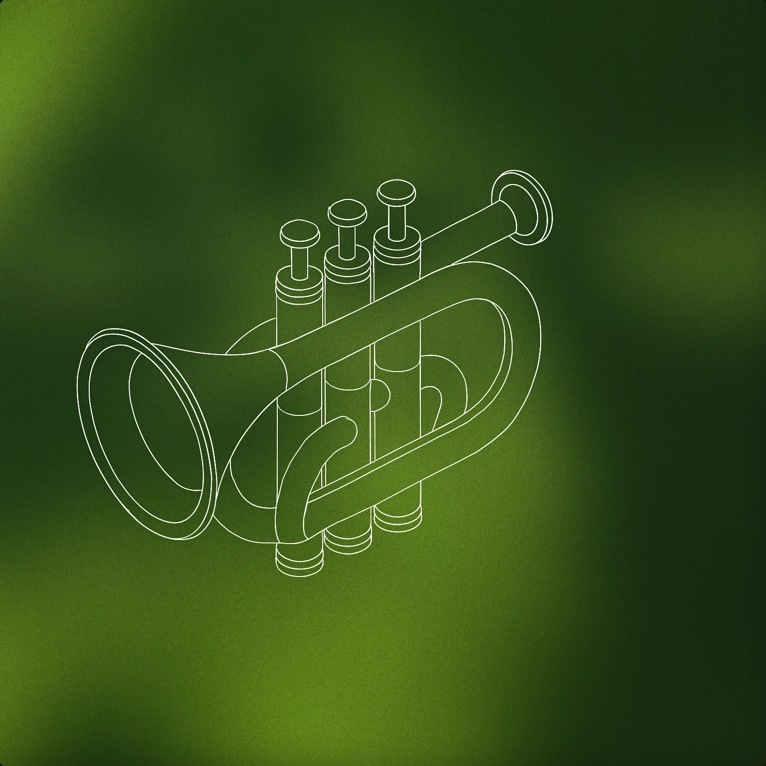 Cover of a stylized curved horn instrument with a flared bell and three simple valves on top for Reggae Horn sound effects