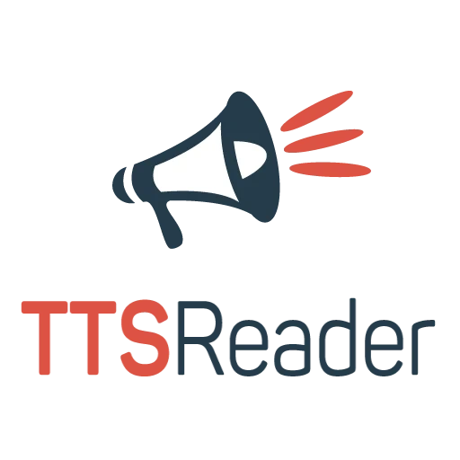 A megaphone emitting sound waves with the text "TTSReader" below it.
