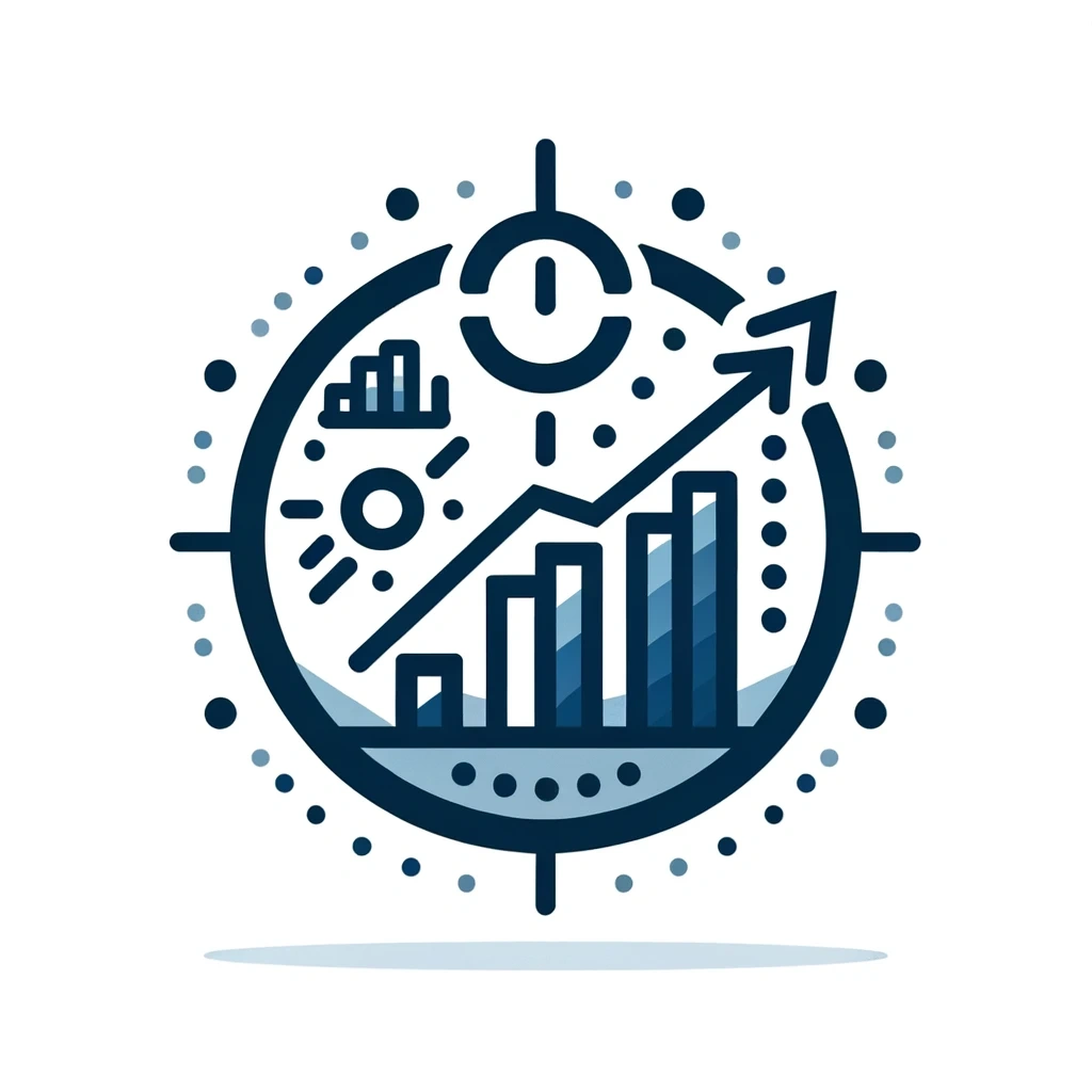 A stopwatch with graphs and an upward arrow, symbolizing time management and growth.