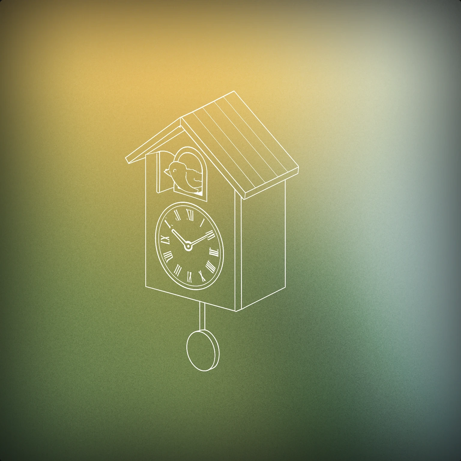 Cover of a stylized cuckoo clock with a single bird emerging from a small door at the top, and a simple pendulum hanging below for Coo Coo Clock sound effects