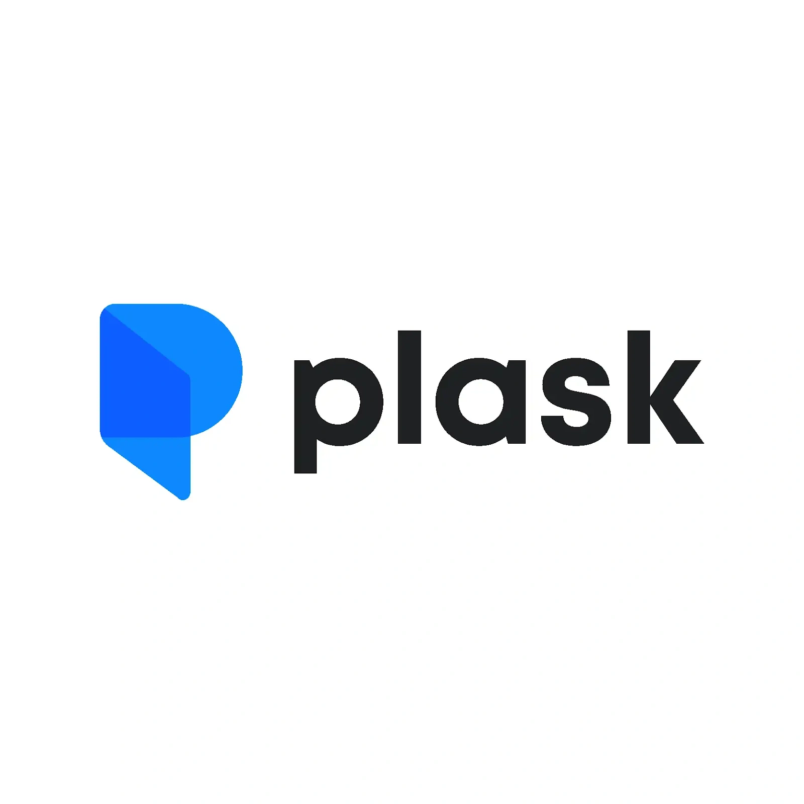 Plask logo with a blue speech bubble icon and the word "plask" in black text.