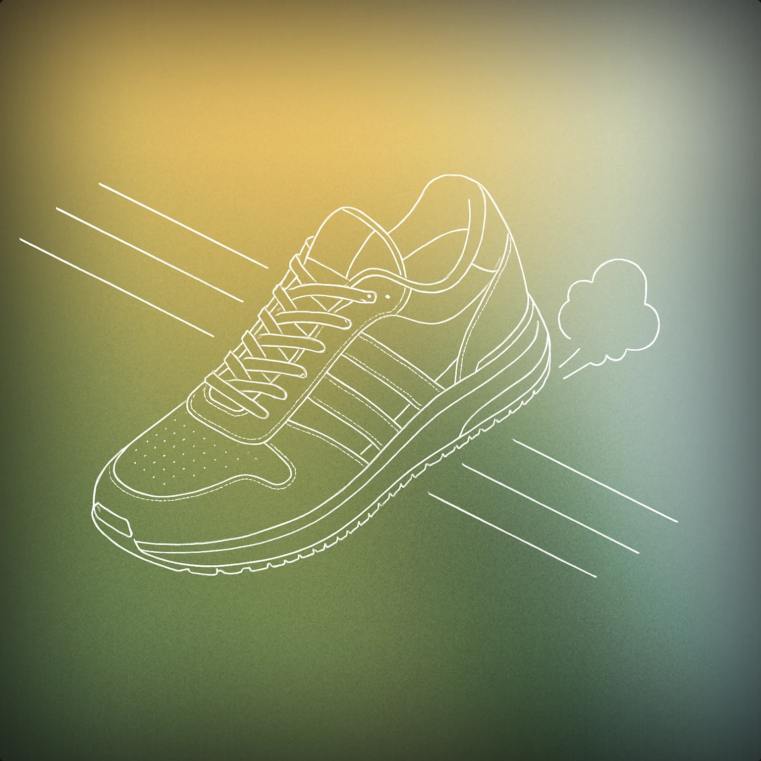 Cover of a stylized sneaker with exaggerated motion lines and a small cloud of dust trailing behind it for Cartoon Running sound effects