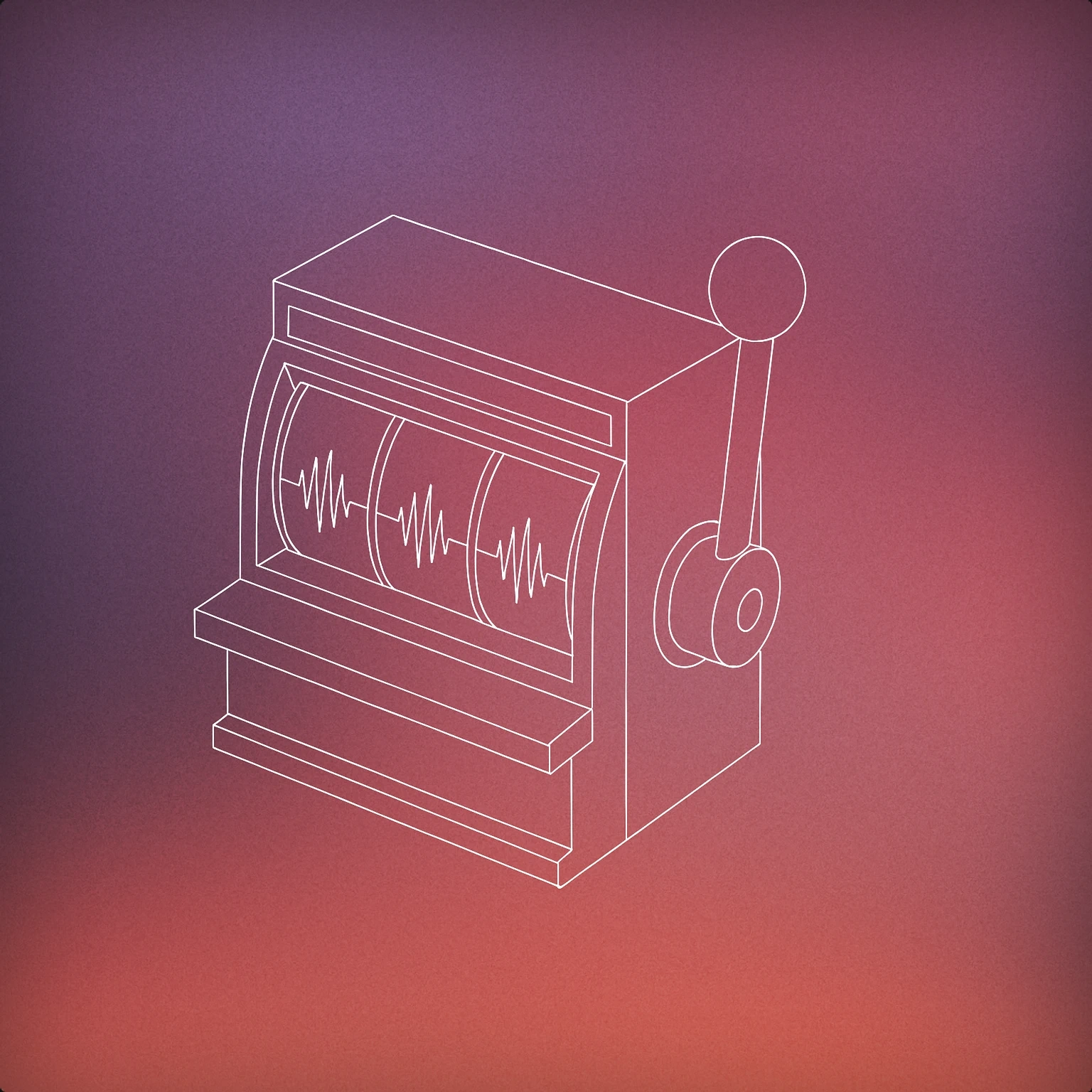 Cover of slot machine with a large, stylized lever and soundwave symbols on its reels for Jackpot sound effects