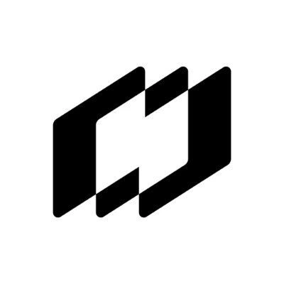 A black and white geometric logo with overlapping shapes.