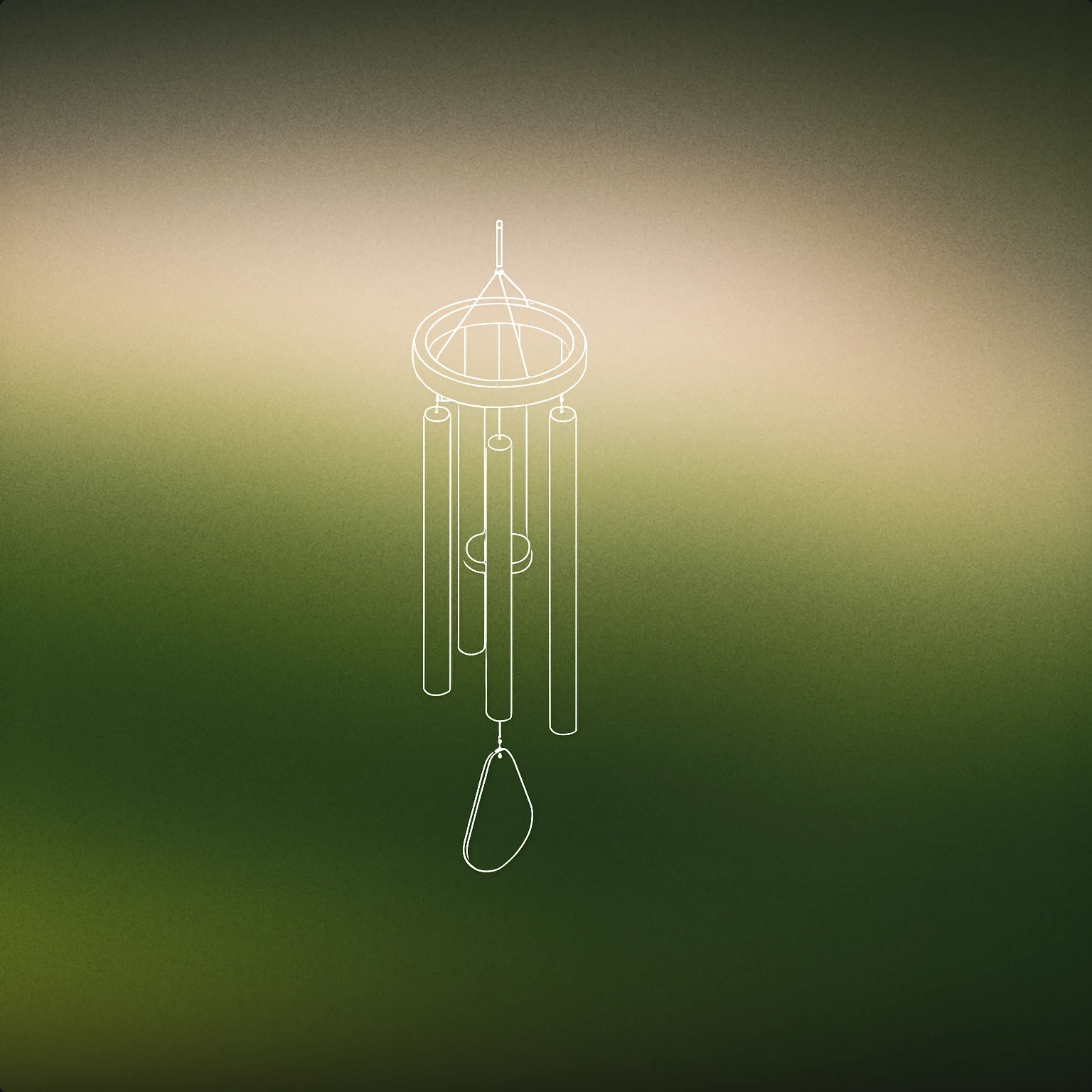 Cover of a single stylized hanging wind chime with a few elongated tubes and a central clapper, suspended from a simple circular top ring for Wind Chime sound effects