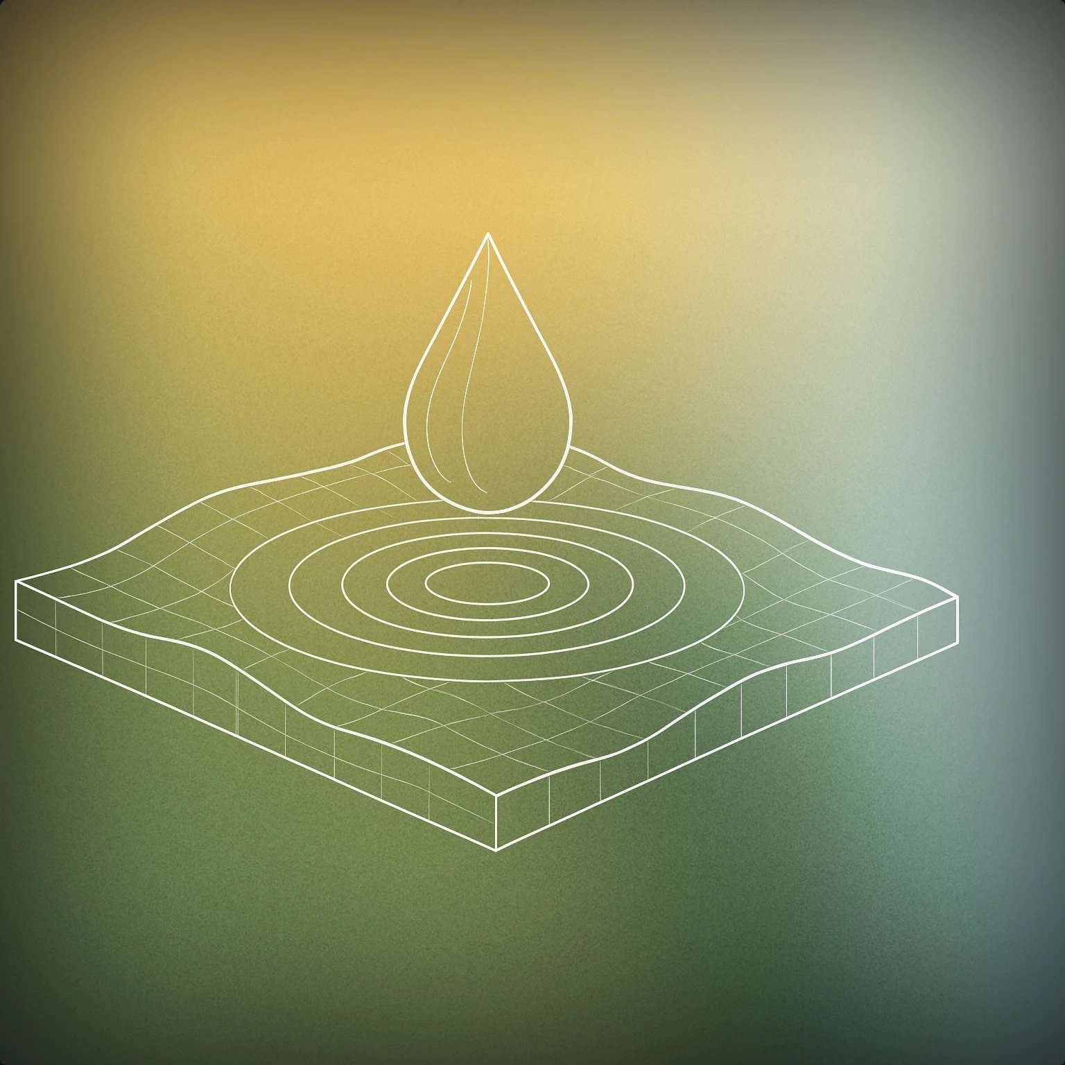 Cover of a stylized droplet suspended above a smooth, undulating surface with subtle ripple lines emanating outward for Ooze sound effects