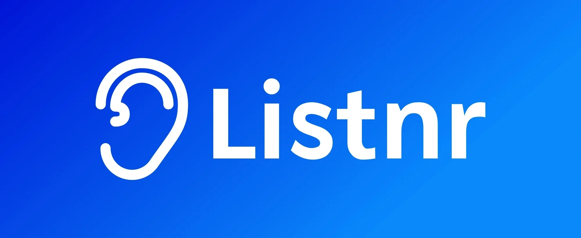 Logo with a stylized ear and the word "Listnr" on a blue background.