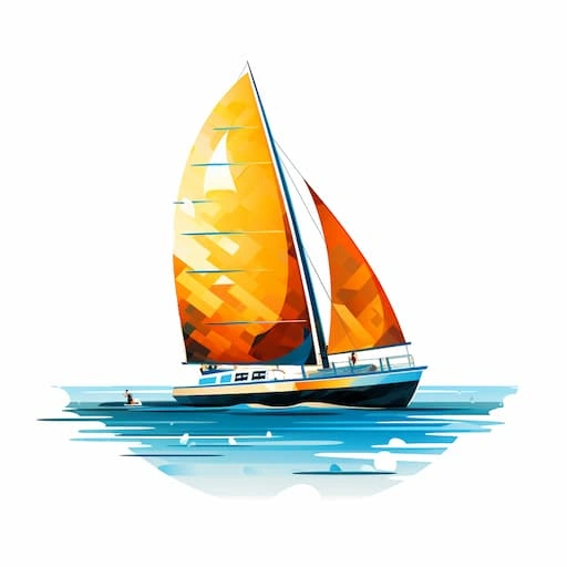 A sailboat with colorful sails on the water.