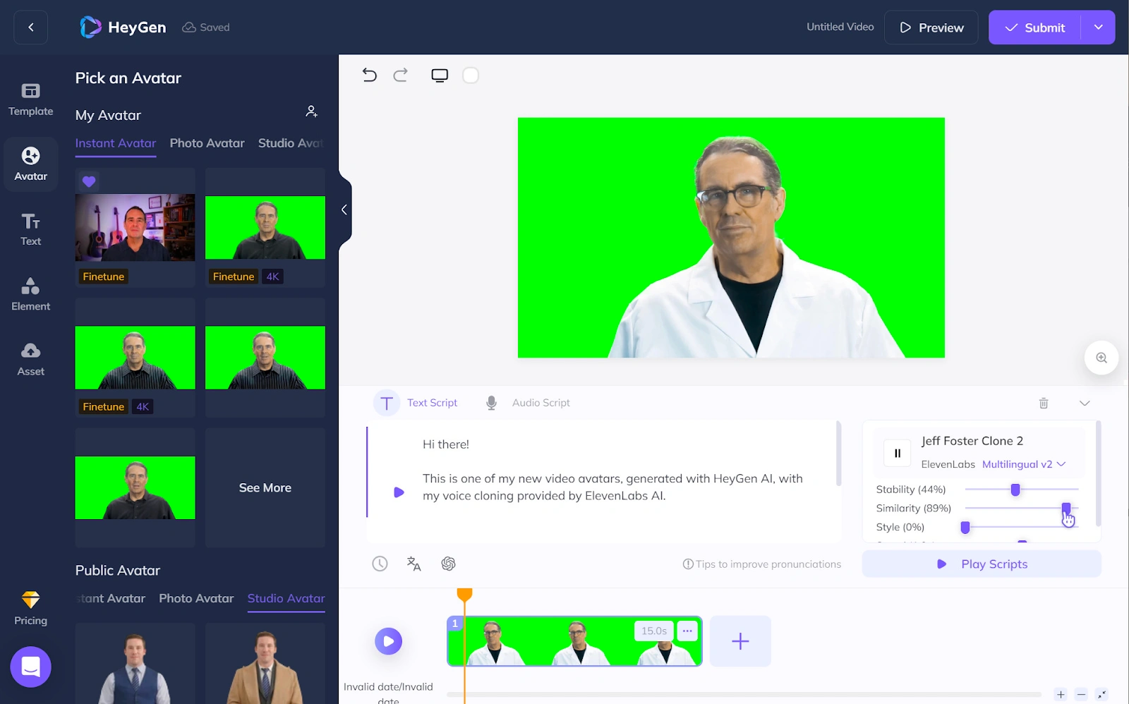 A man wearing glasses and a white lab coat stands in front of a green screen.