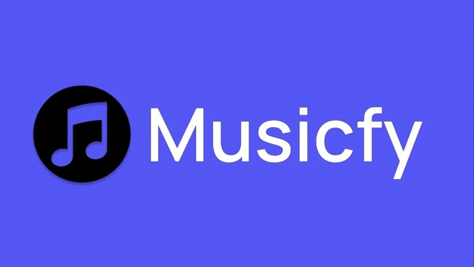 Musicfy logo with a black circle containing a blue musical note, and the word "Musicfy" in white text on a blue background.