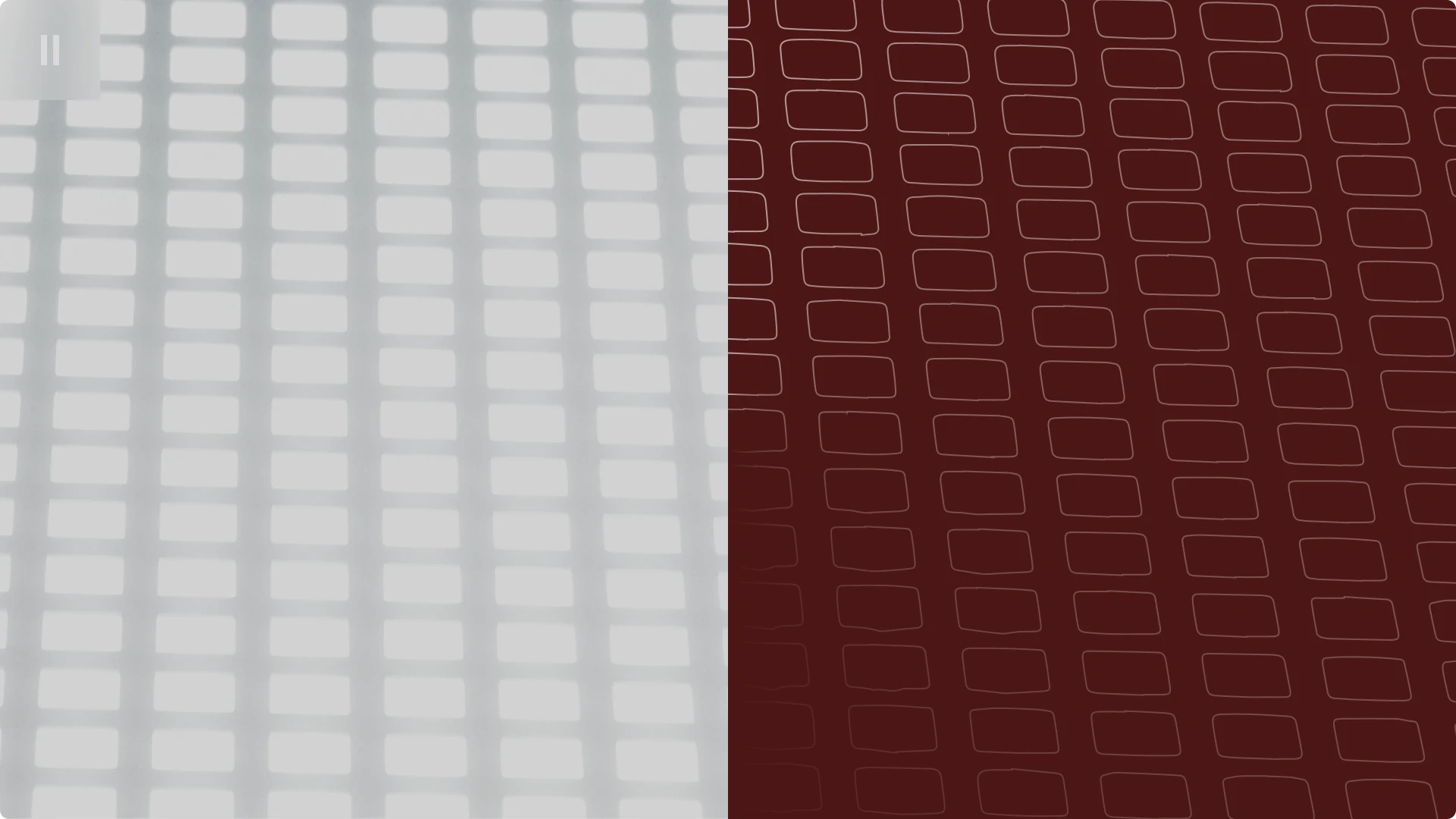 Split screen with a white grid pattern on the left and a dark red grid pattern on the right.