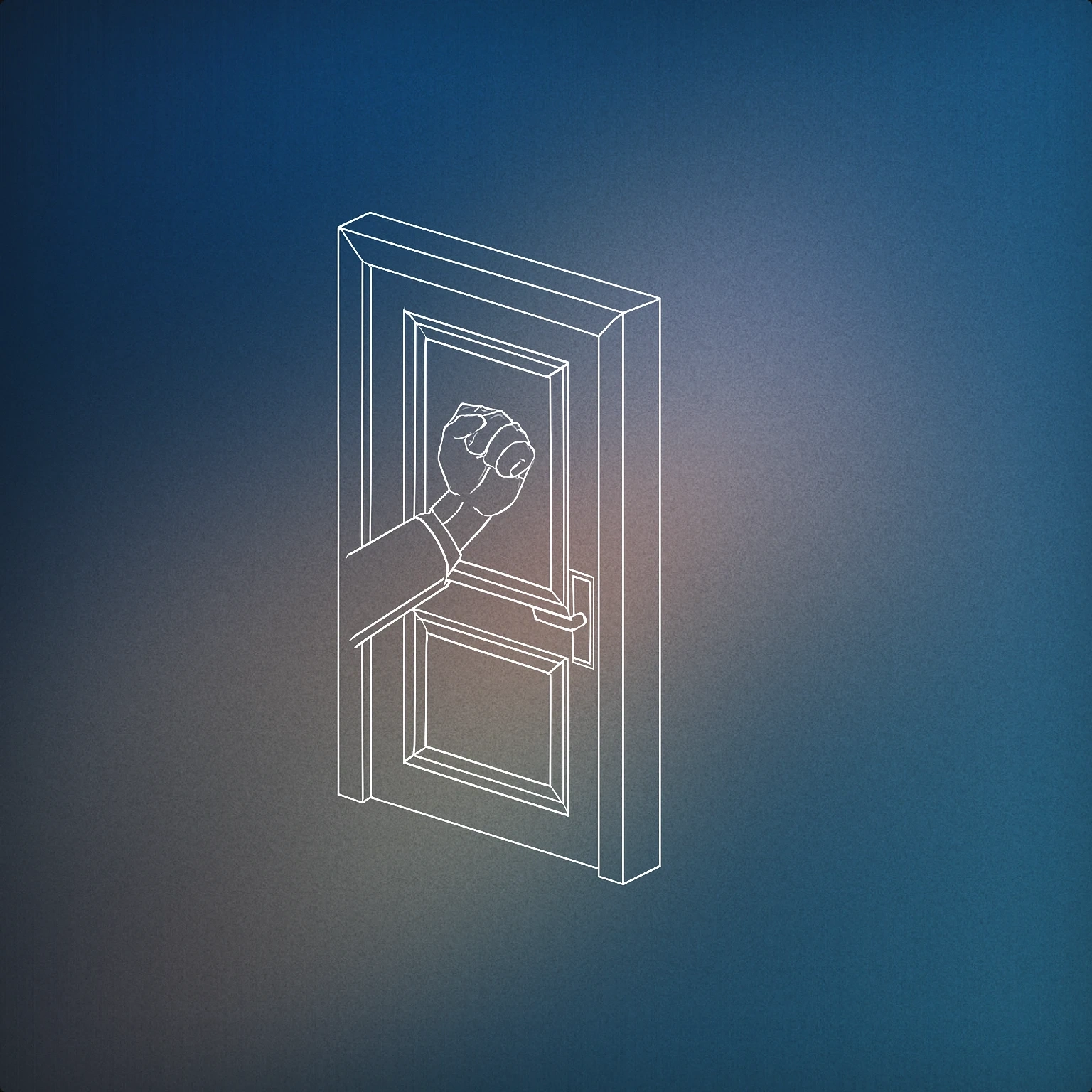 Cover of a single closed door with a prominent hand knocking on it for Knocking sound effects