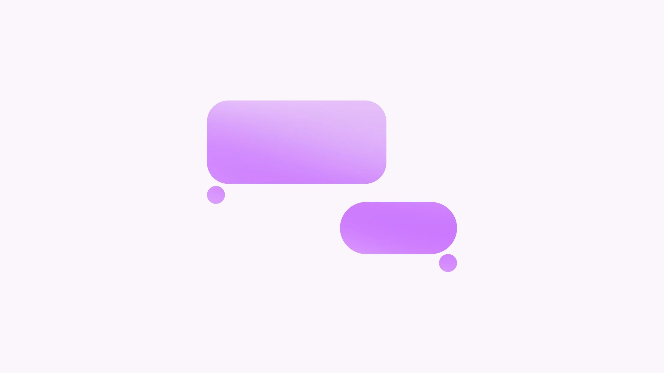Two purple speech bubbles on a light gray background.