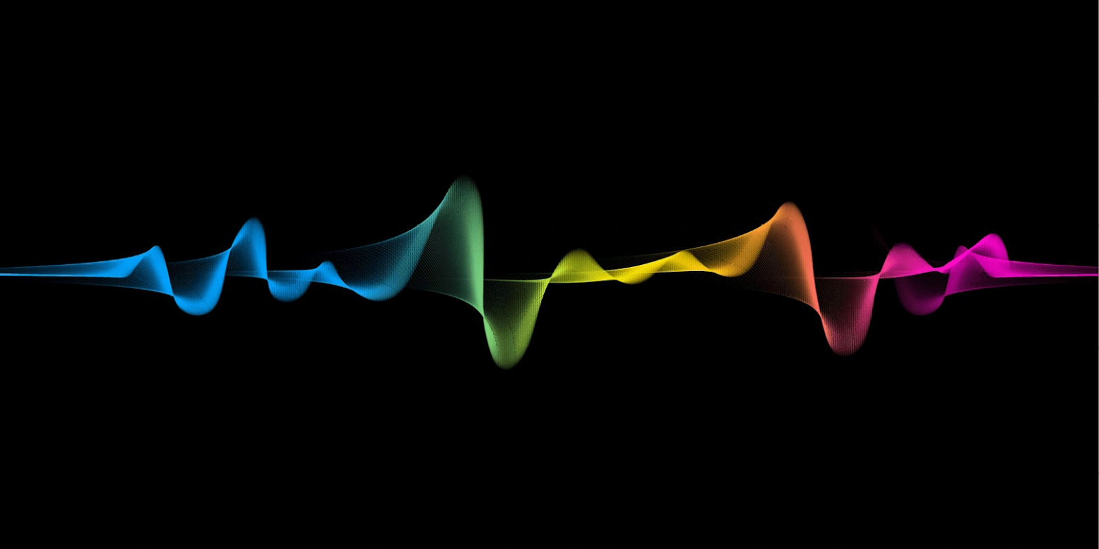 Colorful sound wave visualization on a black background.