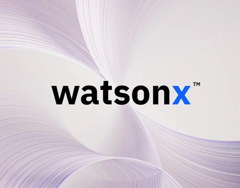 WatsonX logo on a light, abstract background.