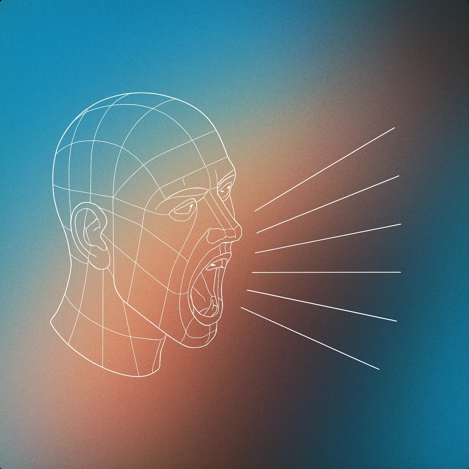 Cover of A stylized human head in profile with an open mouth and dynamic lines emanating from the mouth to indicate a loud vocal expression for Woman Shouting sound effects