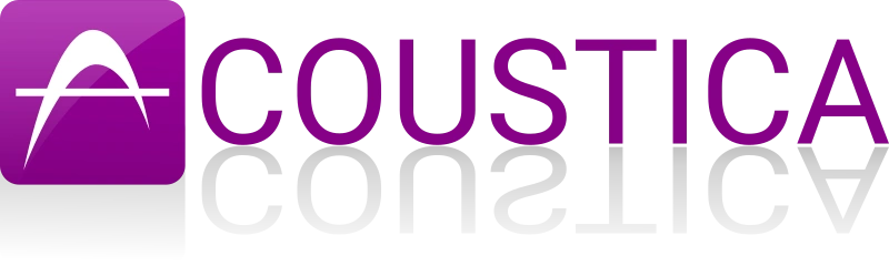 Coustica logo with purple icon and text.