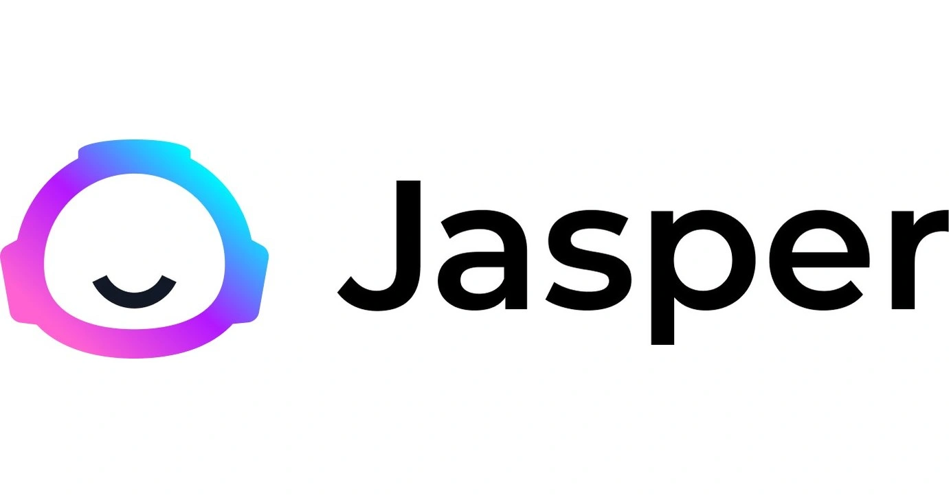 Jasper logo with a smiling face icon in a gradient of purple, blue, and pink next to the word "Jasper" in black text.