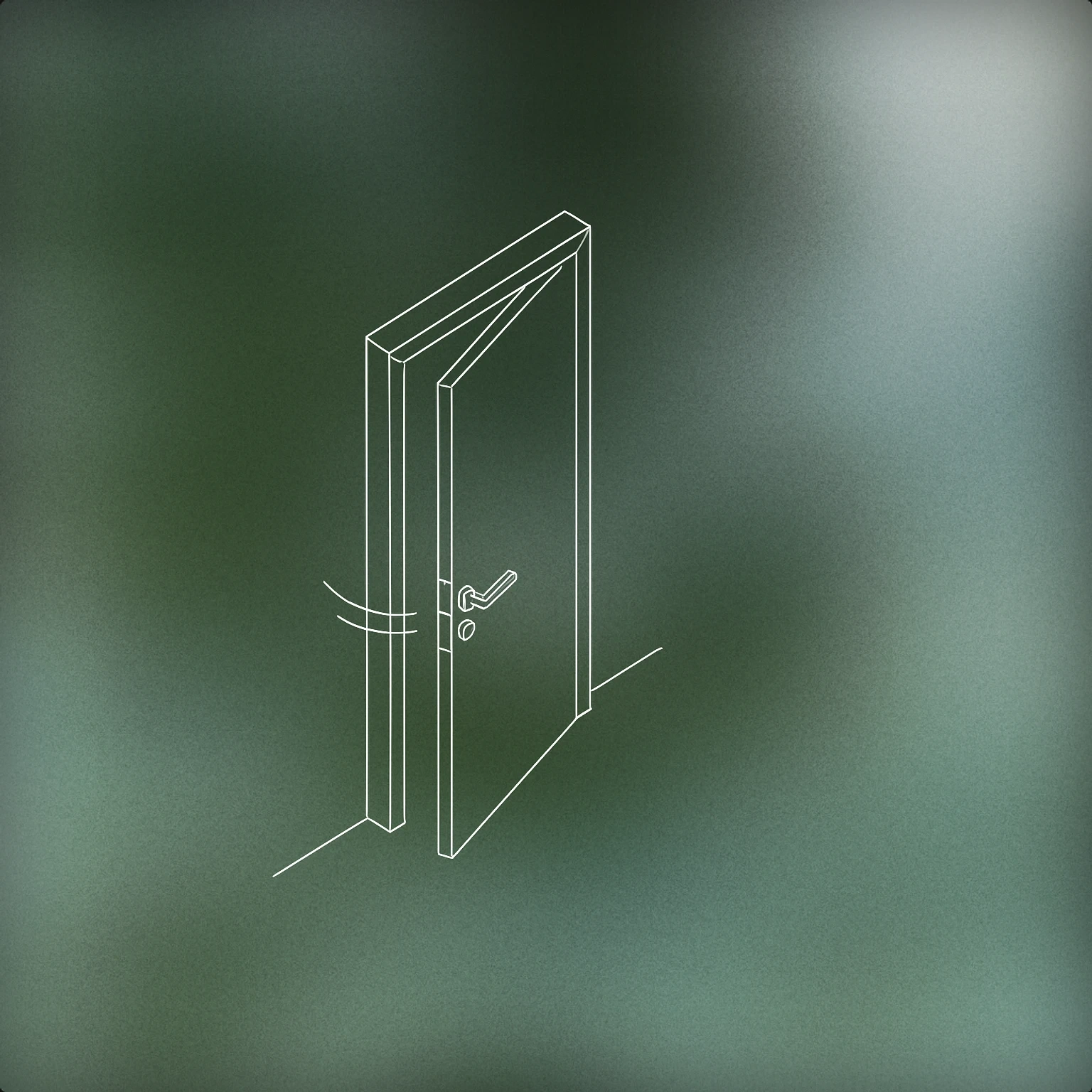 Cover of a slightly ajar door with a visible handle and a motion line indicating recent movement for Door Slam sound effects