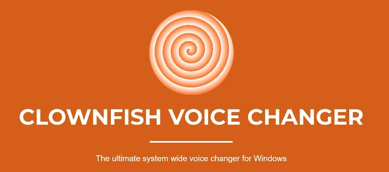 Clownfish Voice Changer logo with a spiral icon and text on an orange background.