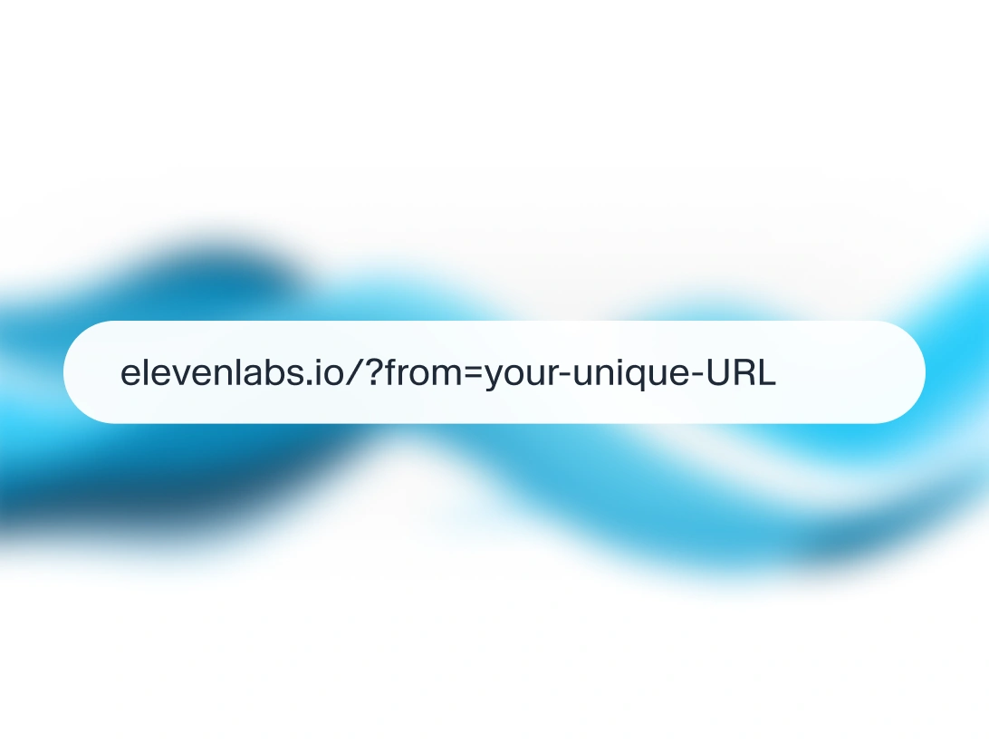 Alt text: A blurred blue and white background with a white oval containing the URL "evelenlabs.io/?from=your-unique-URL".