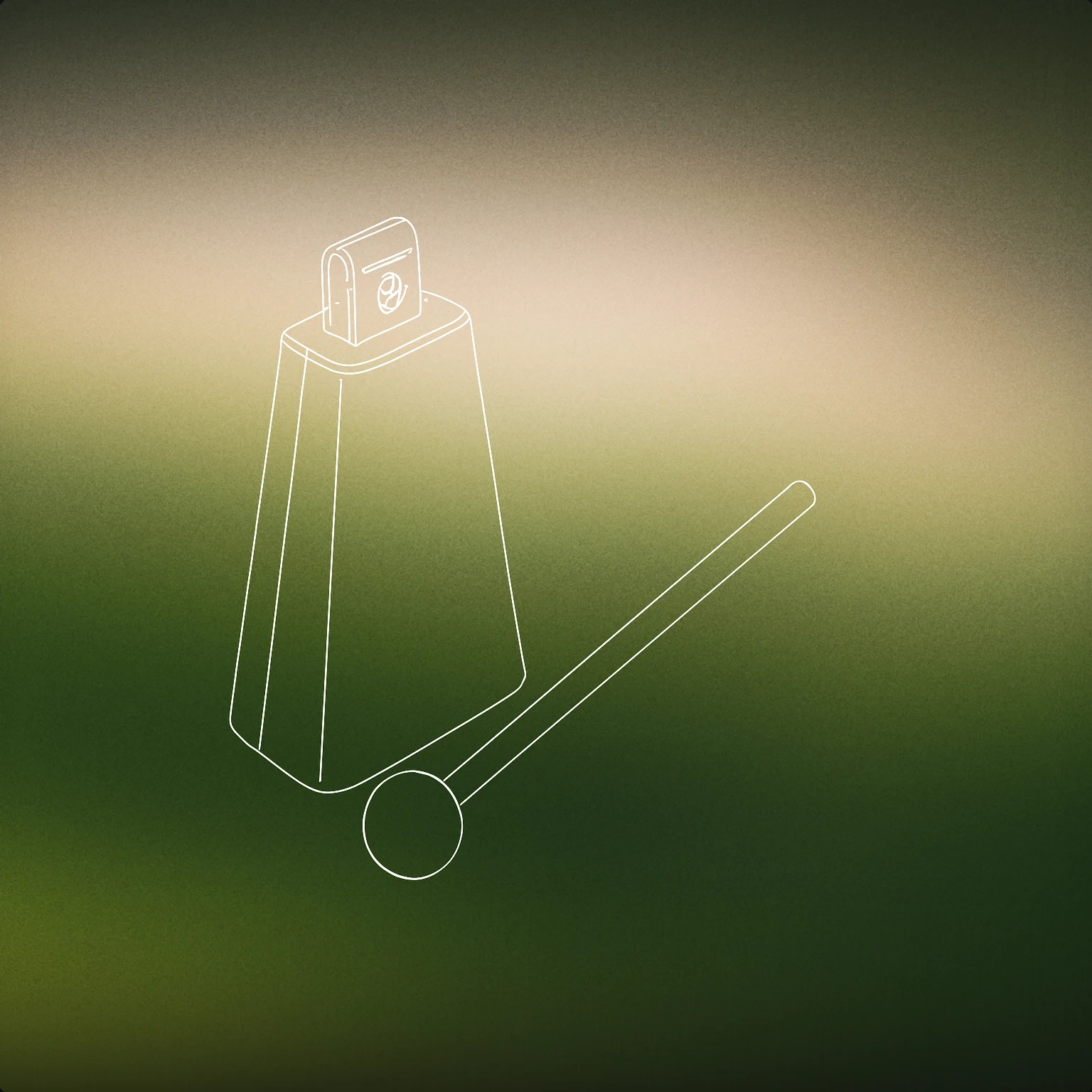 Cover of A single, classic handheld cowbell with a simple beater resting against it for Cowbell sound effects