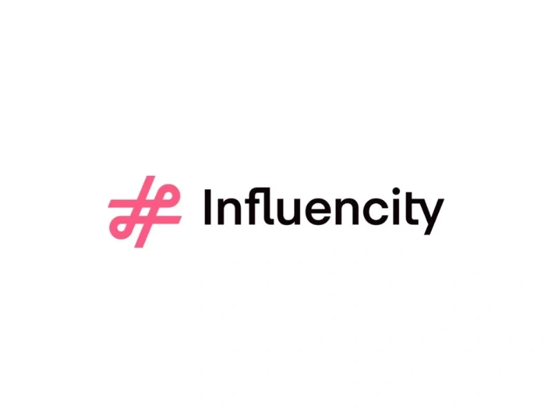 Influencity logo with a pink hashtag symbol and black text.