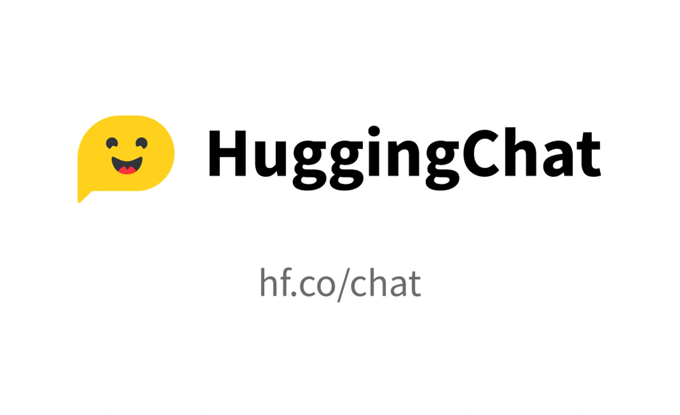 HuggingChat logo with a smiling yellow speech bubble and the text "HuggingChat" and "hf.co/chat"