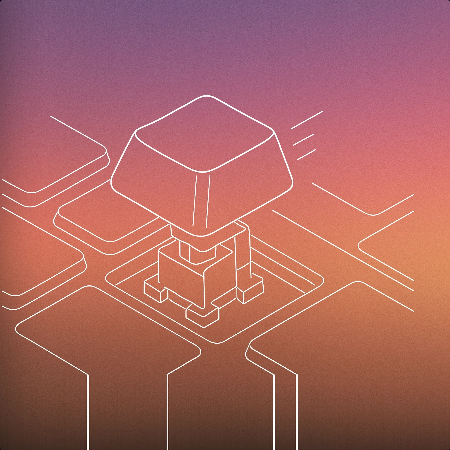 Cover of a close-up of a single computer keyboard key being pressed down, with subtle motion lines indicating the press for Typing sound effects