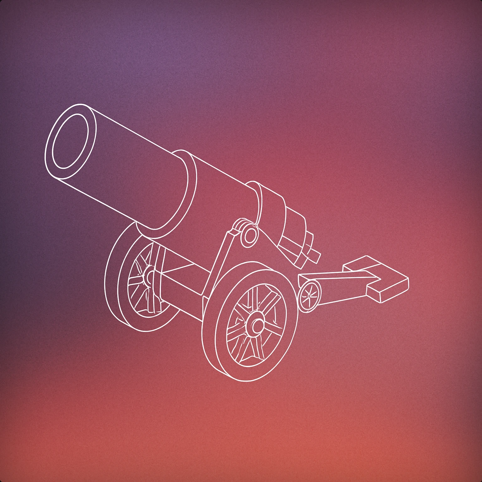Cover of a stylized howitzer cannon with a large, exaggerated barrel and a simple, geometric base for Artillery Guns sound effects