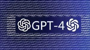 Alt text: "GPT-4 logo with a background of repeated code snippets"
