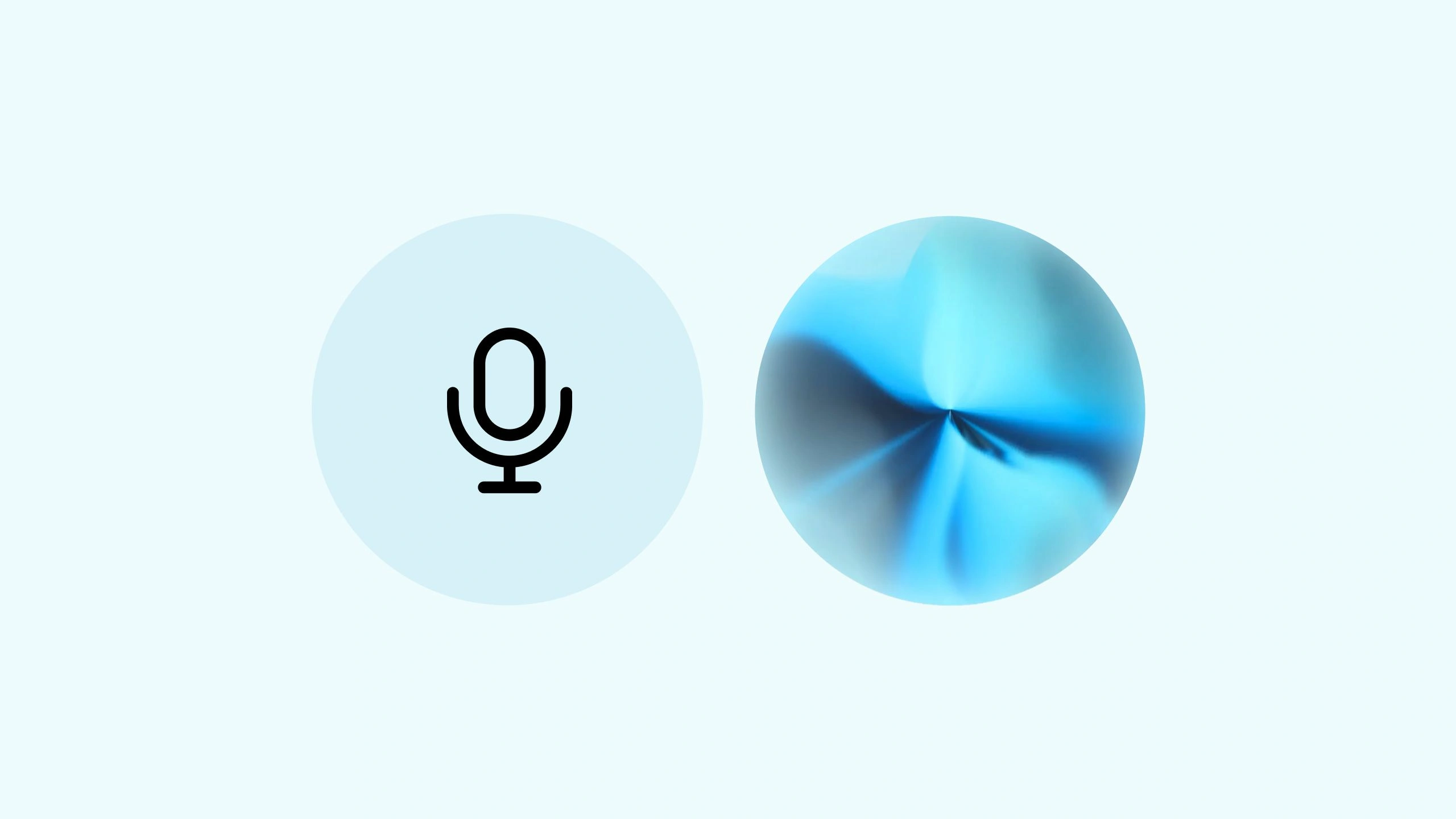 Voice command icon next to a blue abstract spherical shape.