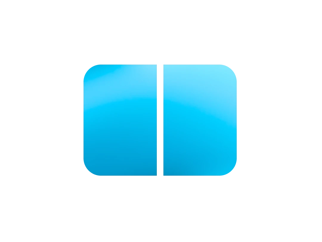 Blue square icon with rounded corners, divided in half vertically.