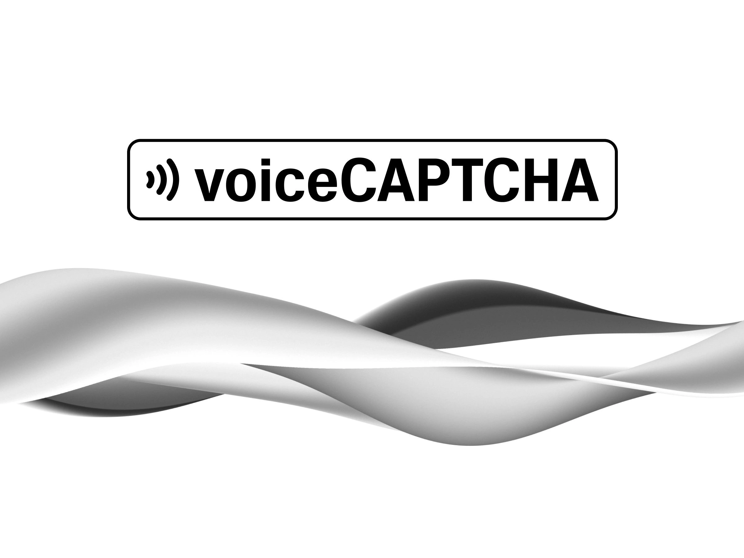 voiceCAPTCHA logo with a wave design in black, white, and gray tones
