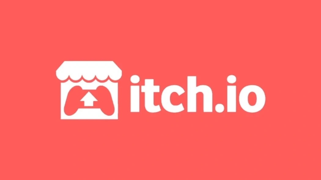 Itch.io logo with a red background, featuring a white storefront icon with a game controller and an upward arrow inside.
