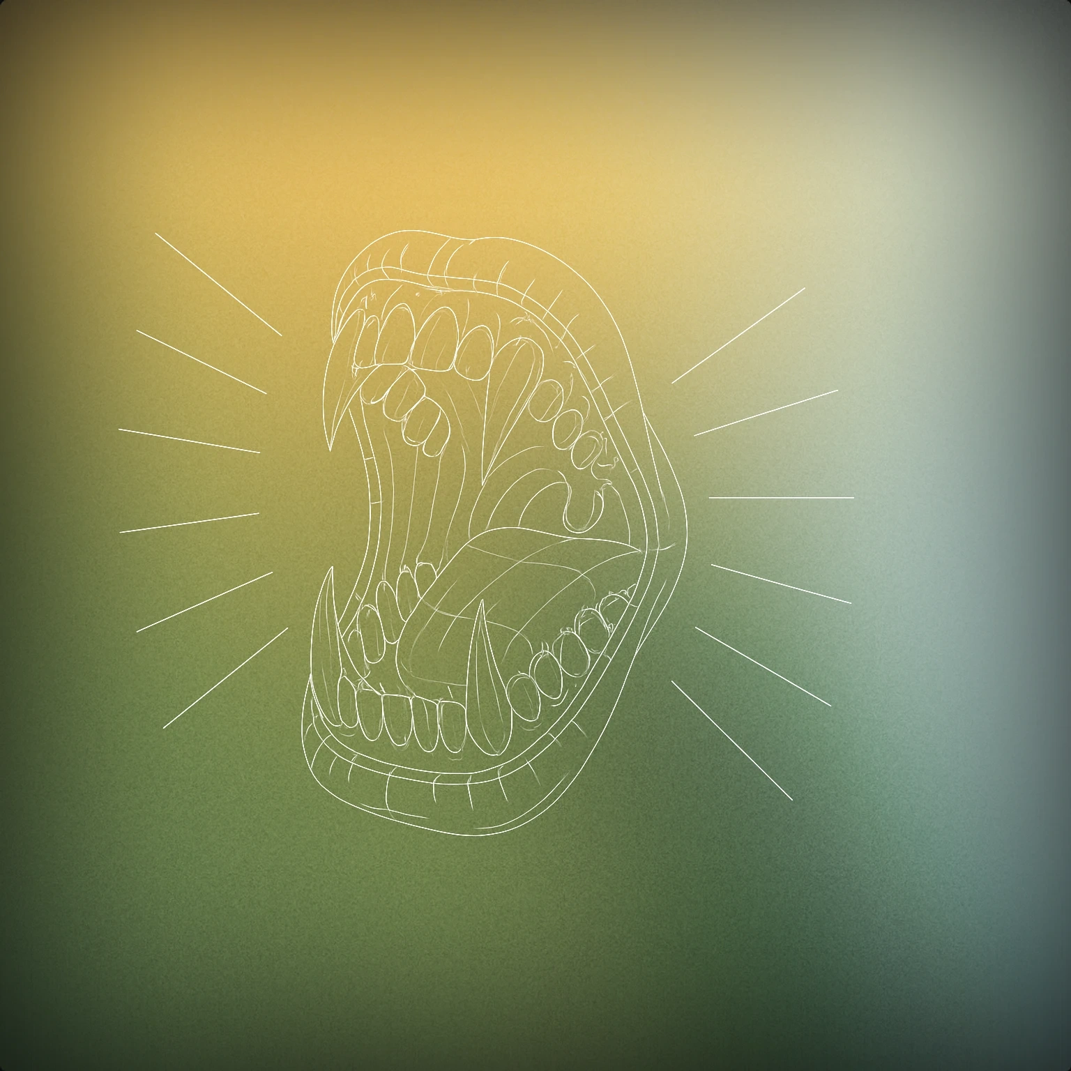 Cover of an open monster mouth with sharp fangs and sound lines emanating outward for Monster Roar sound effects