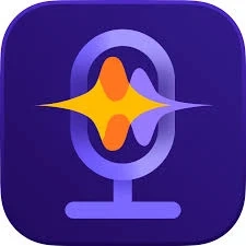 Icon of a microphone with sound waves on a purple background.